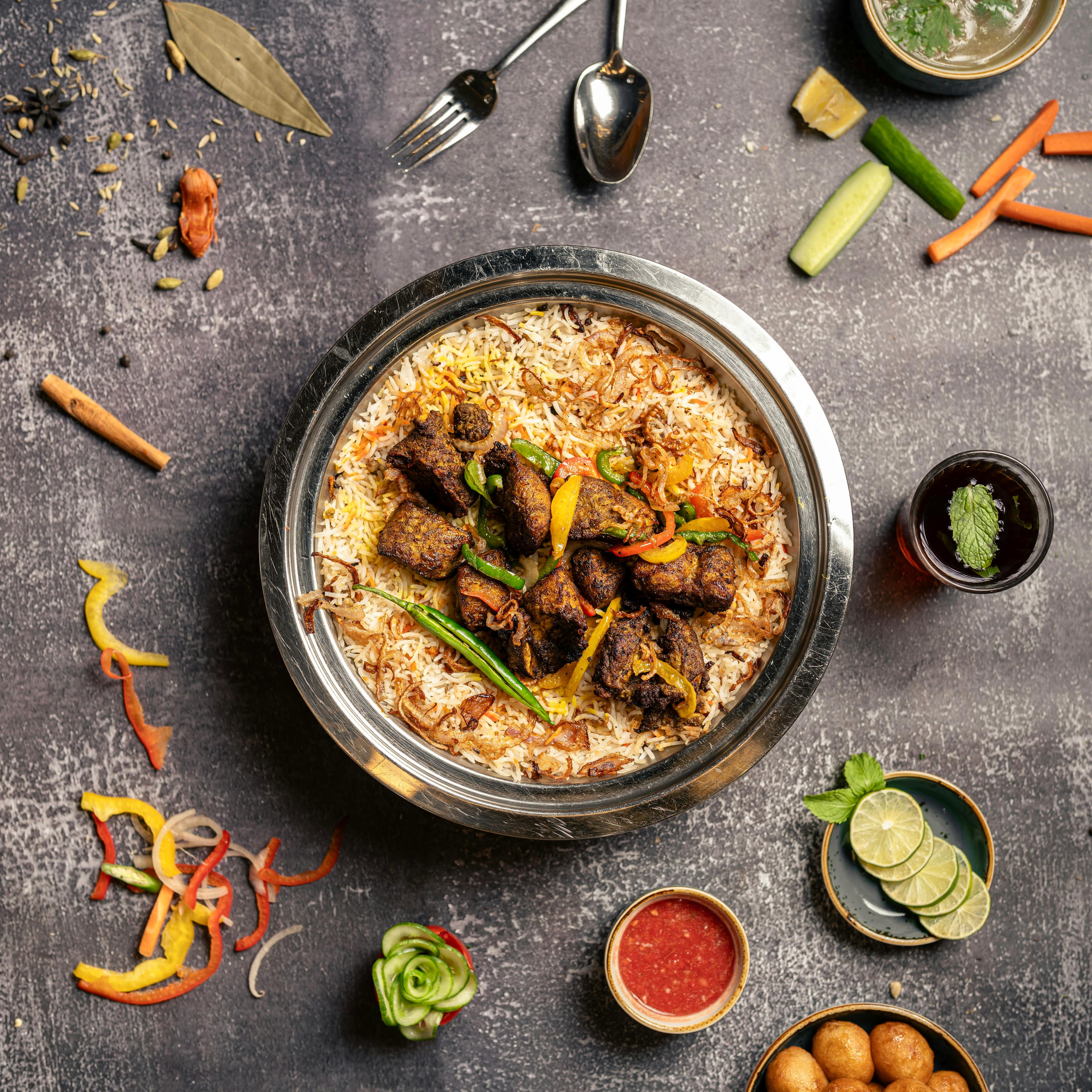 Chicken biryani served as a generous platter