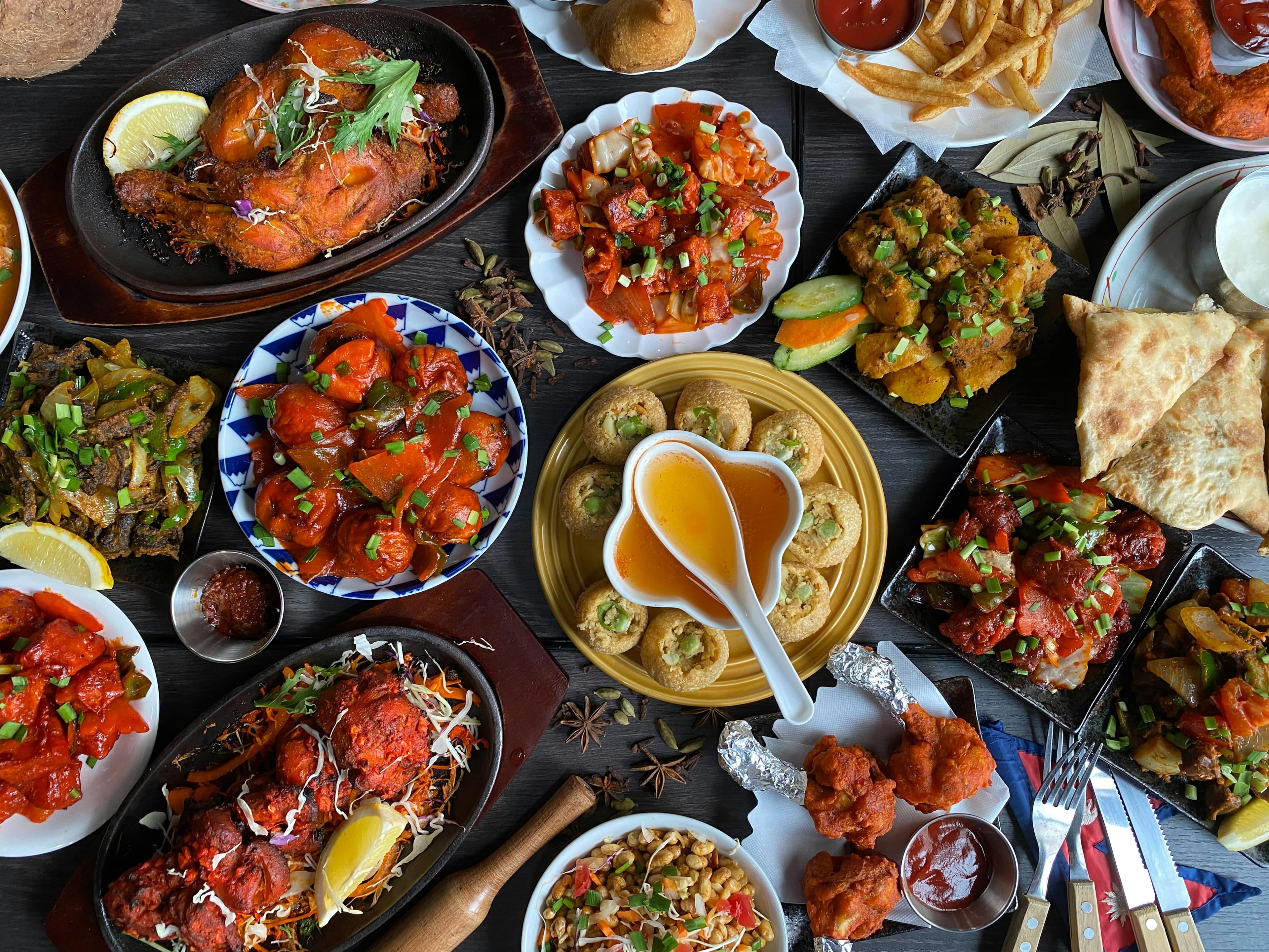 A wedding catering table set with Lahori dishes
